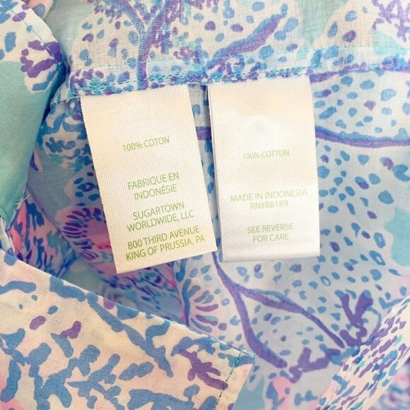 Lilly Pulitzer Coleman Top Now You Sea Me Blue Ibiza Button Up Size X-Small New - Picture 9 of 12